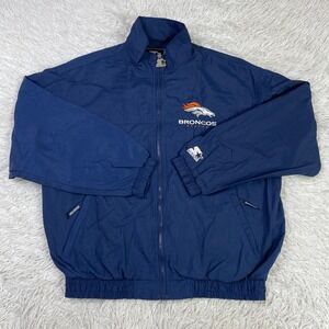 VTG Starter Jacket Mens Large Blue Denver Broncos Windbreaker‎ Lightweight NFL L
